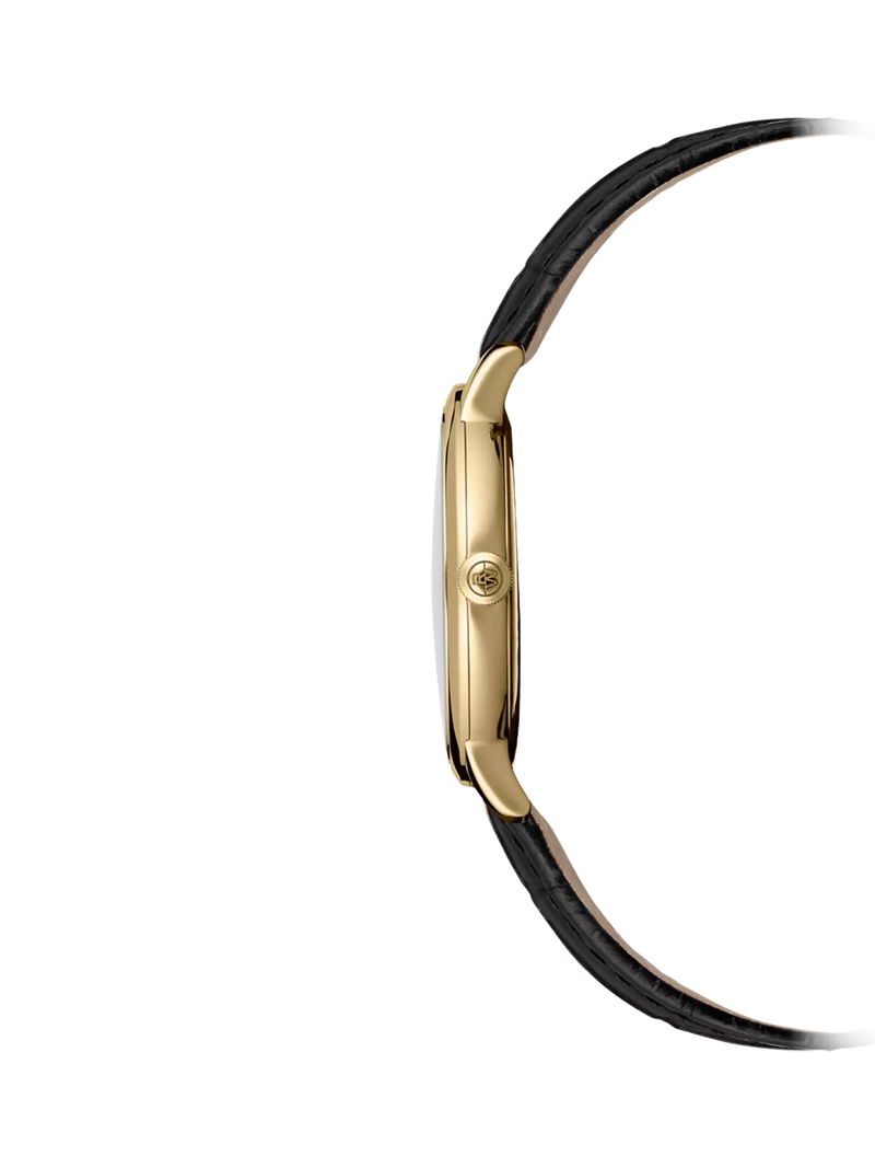Raymond Weil Toccata watch with black strap and white dial (British brand)