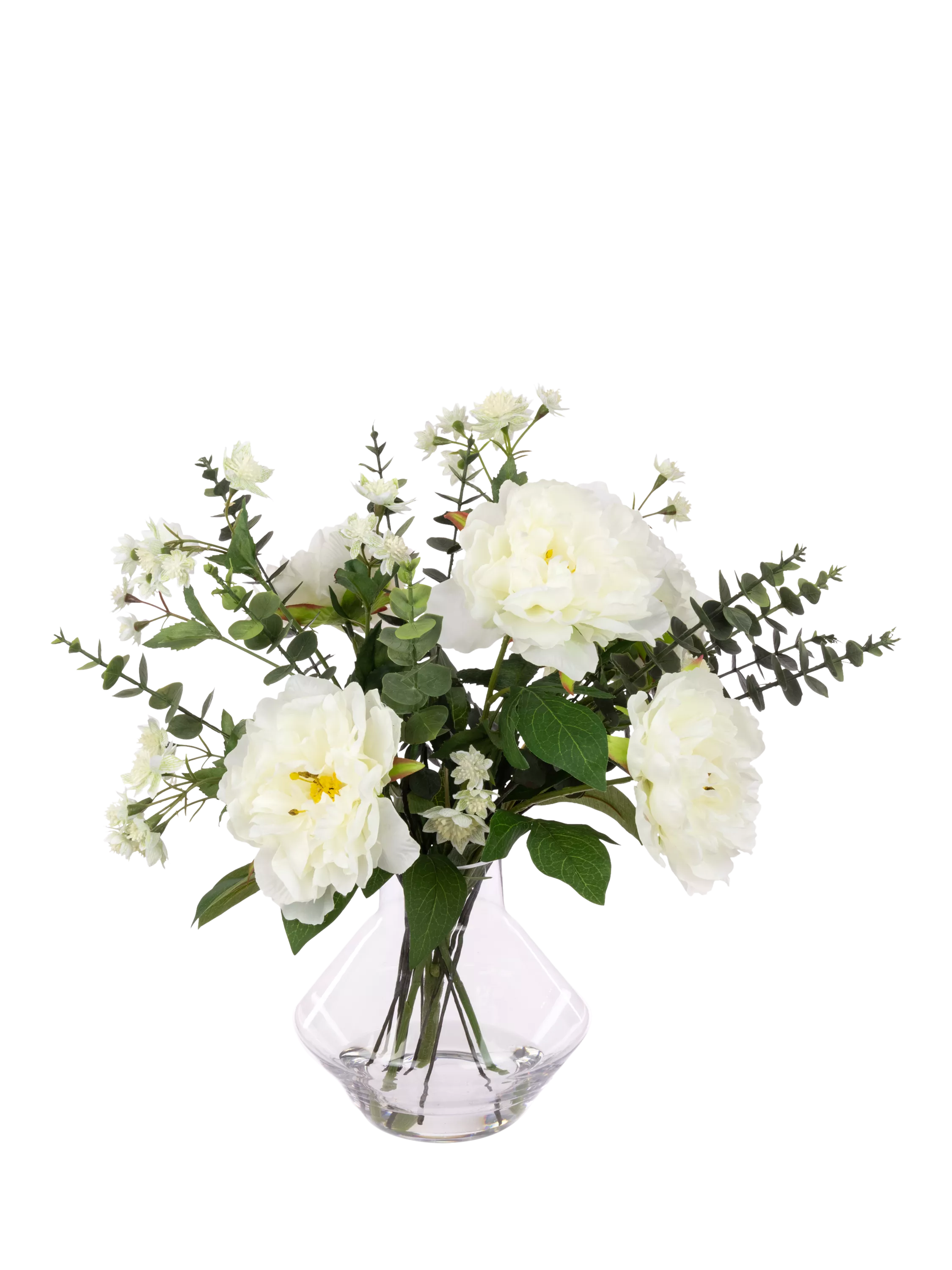 Floralsilk artificial peony and eucalyptus arrangement 46cm, imported from the UK