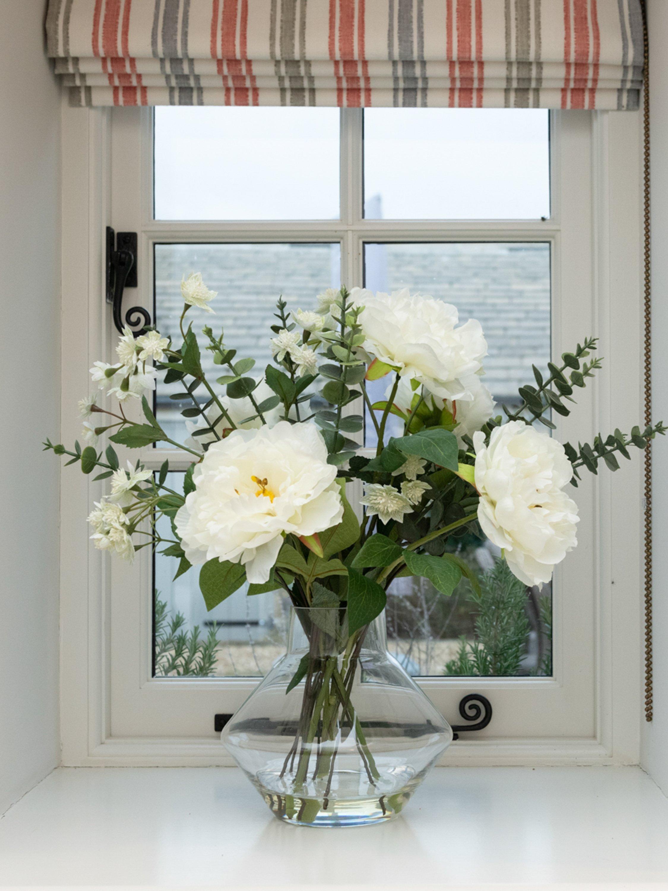 Floralsilk artificial peony and eucalyptus arrangement 46cm, imported from the UK