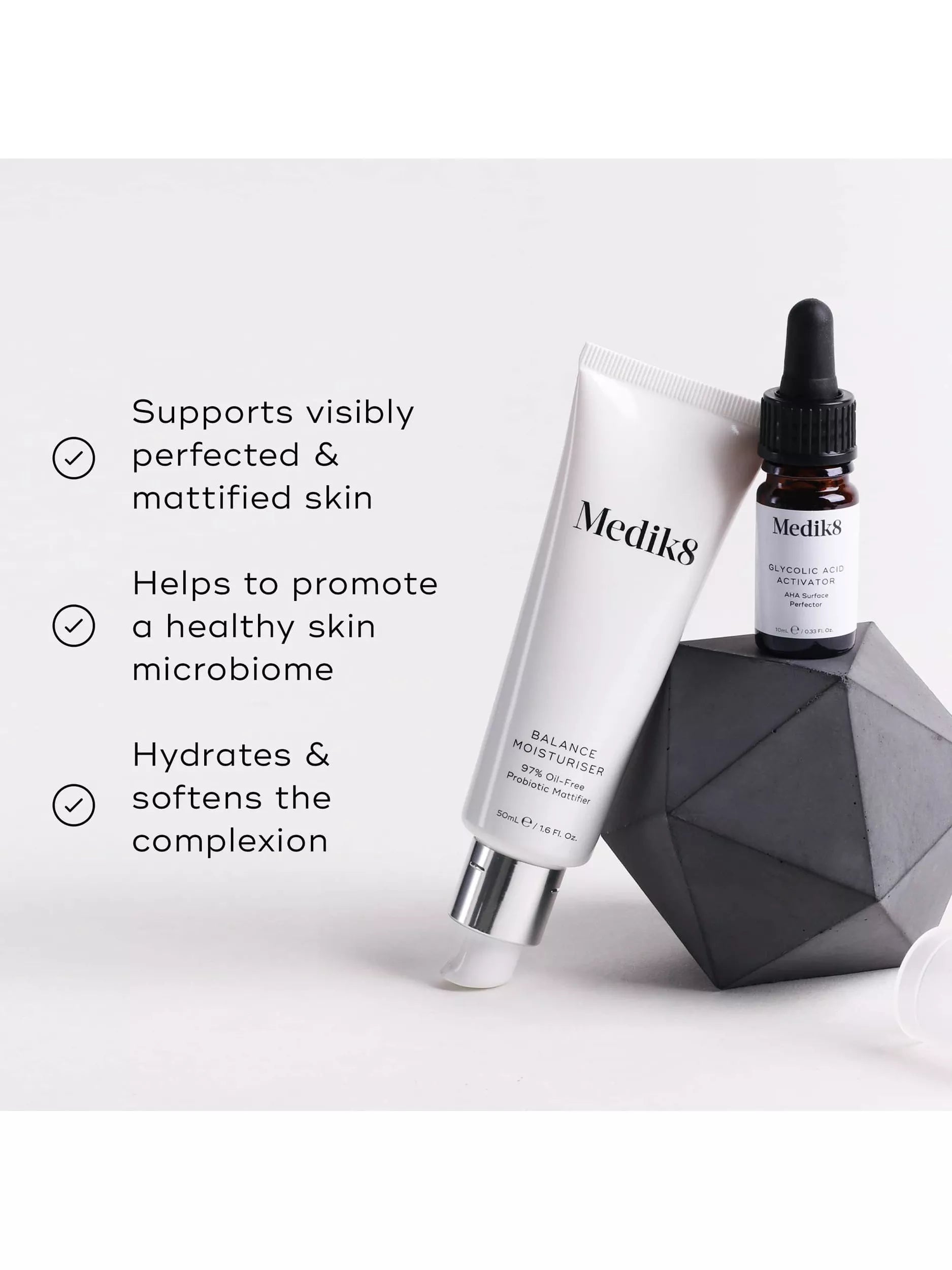 Medik8 Balance Moisturiser with Glycolic Acid Activator 50ml, UK version
