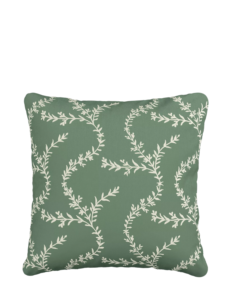 V&A Chikan Cotton Velvet Cushion, Mid Green