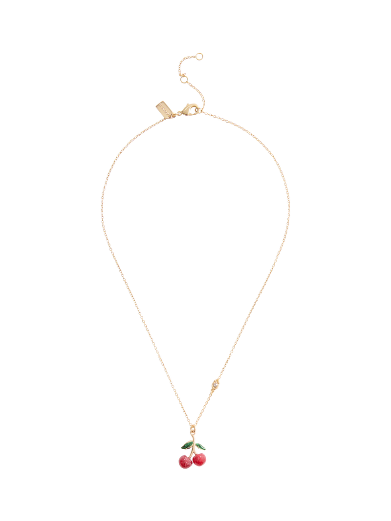 Coach cherry cluster pendant necklace in gold and red, UK version