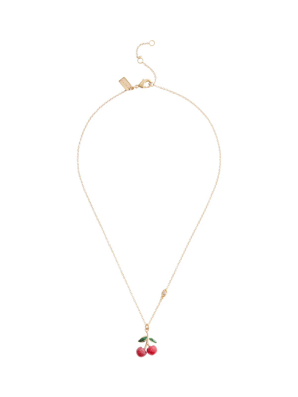 Coach cherry cluster pendant necklace in gold and red, UK version