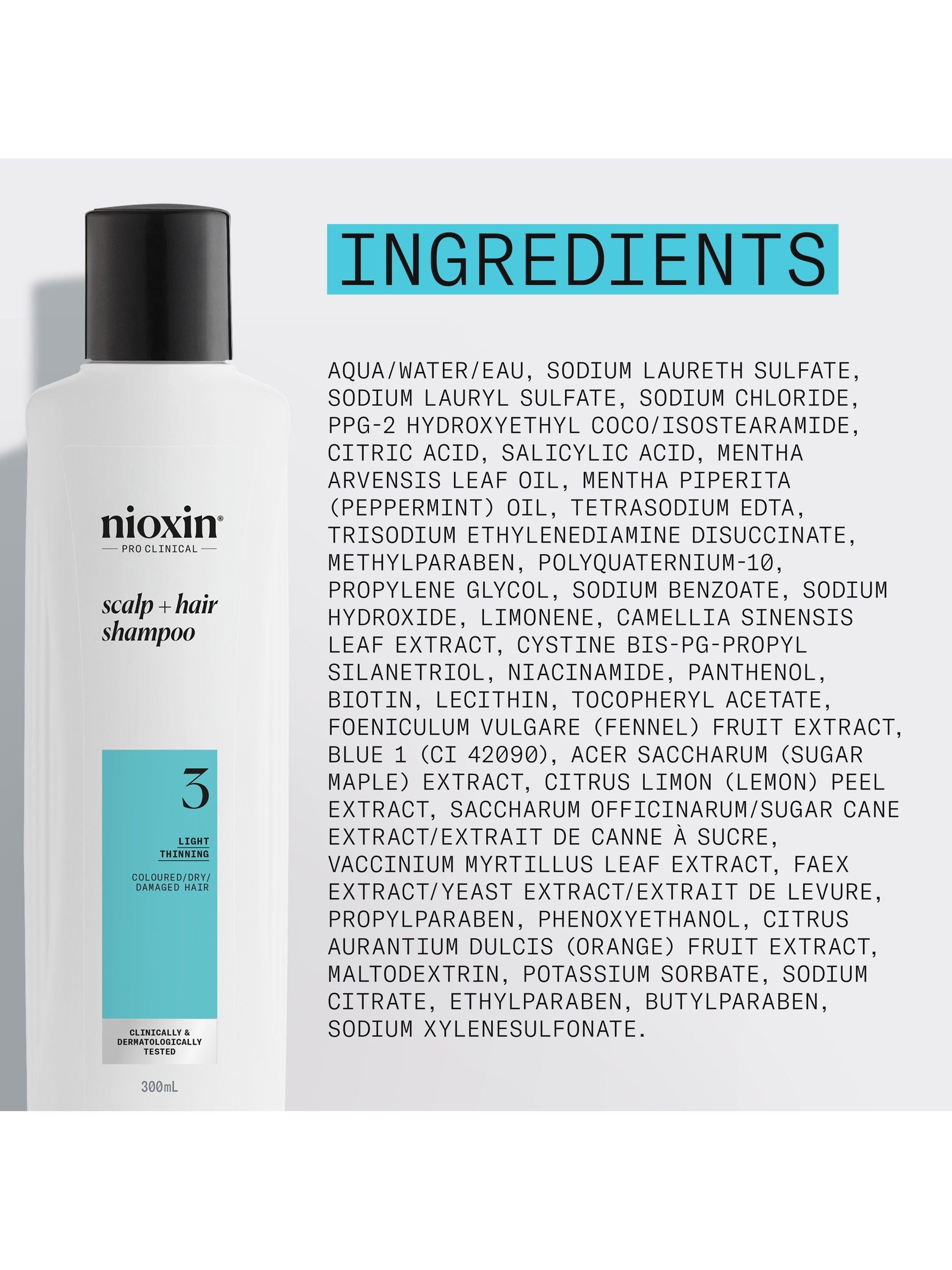 Nioxin System 3 Scalp & Hair Thickening Shampoo for coloured or dry damaged hair 300ml, imported from the UK