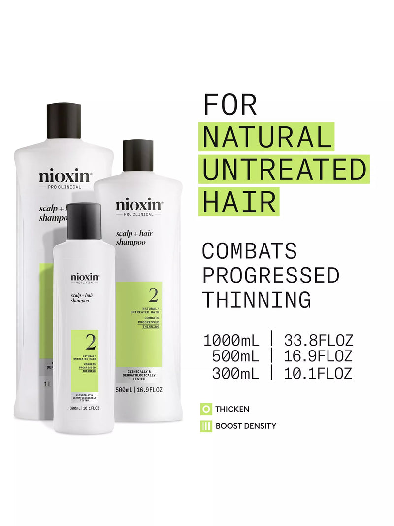 Nioxin Pro Clinical System 2 Scalp + Hair Thickening Shampoo for Natural Hair with Progressed Thinning, 300ml