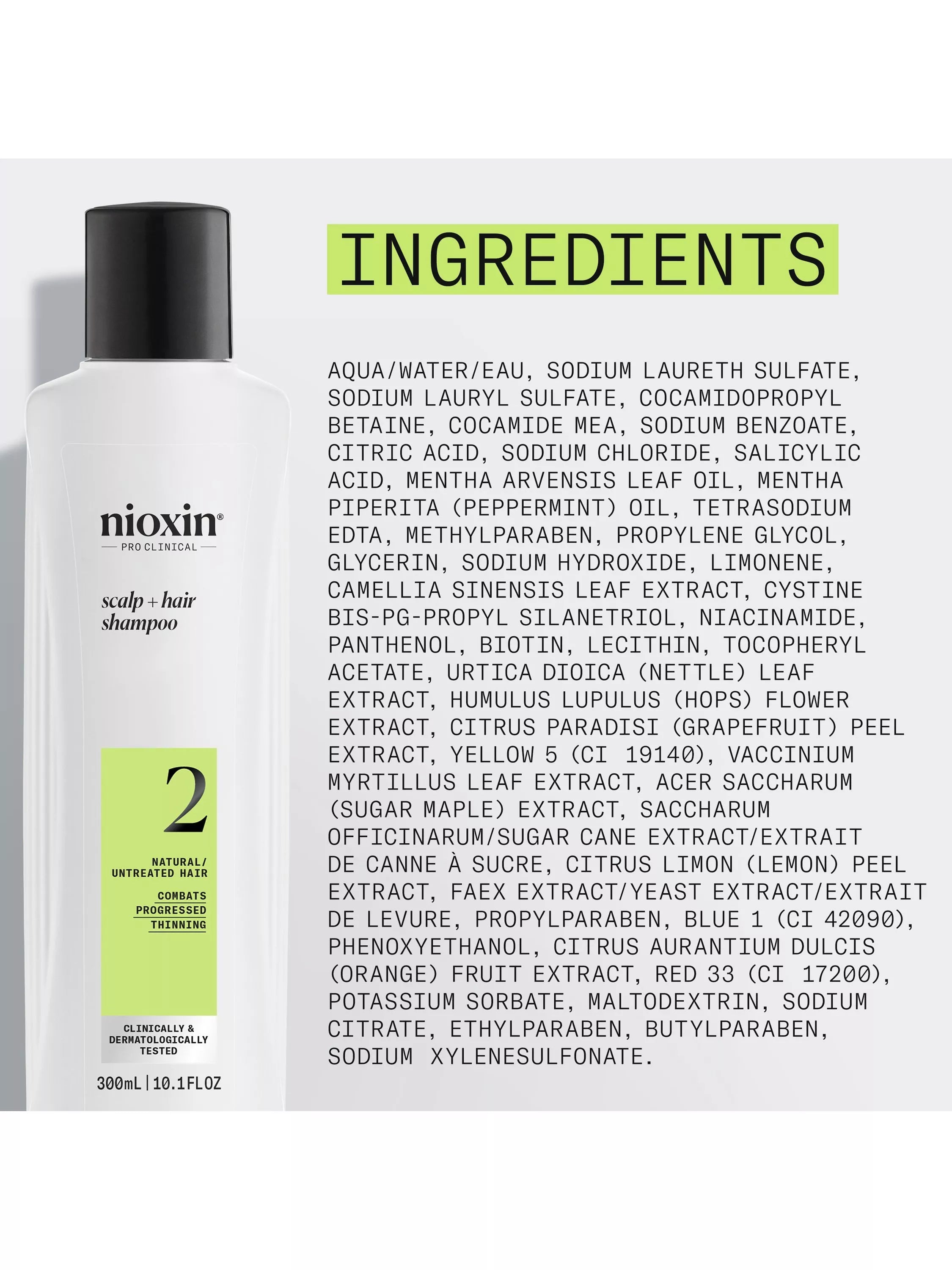 Nioxin Pro Clinical System 2 Scalp + Hair Thickening Shampoo for Natural Hair with Progressed Thinning, 300ml