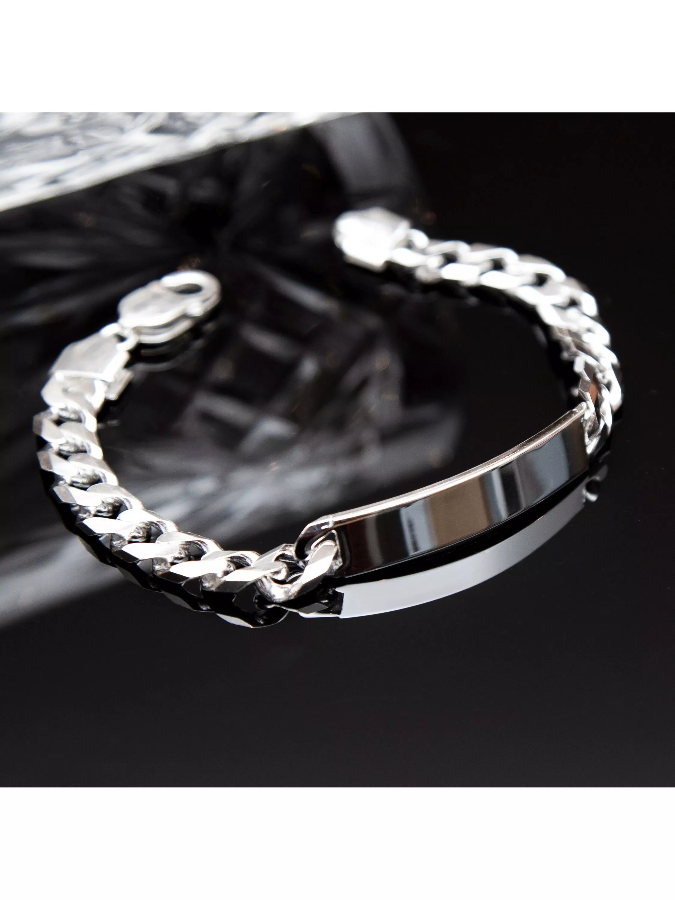 Hoxton London men's silver ID curb chain bracelet - British product