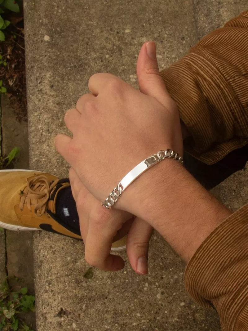 Hoxton London men's silver ID curb chain bracelet - British product