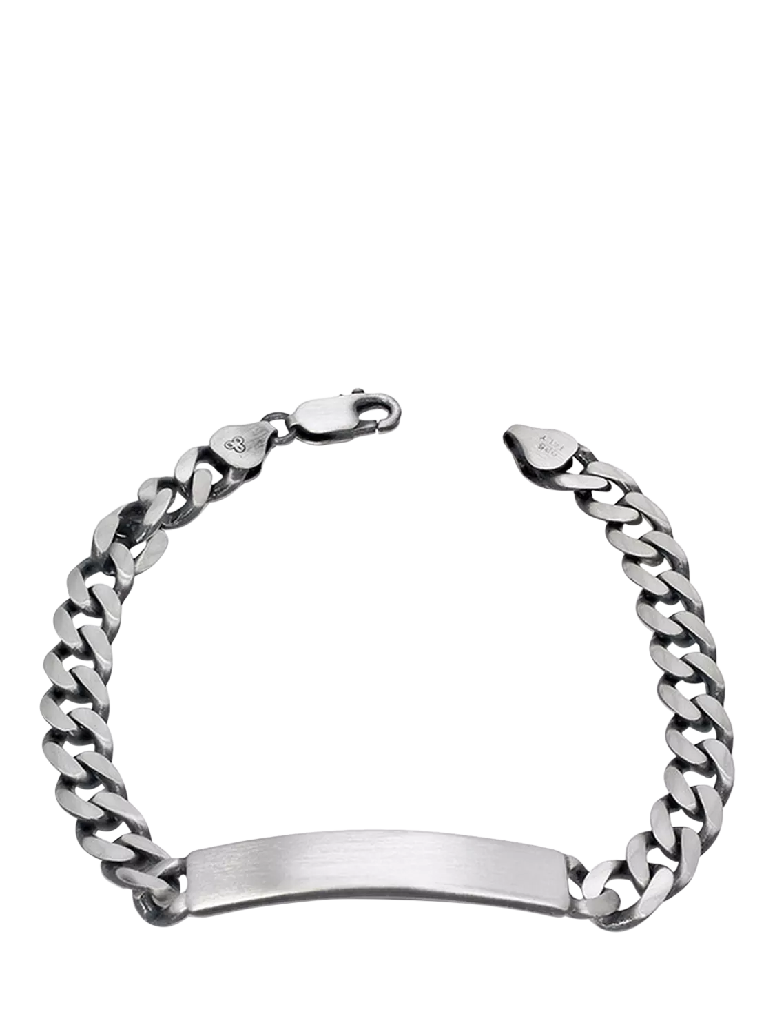 Hoxton London men's oxidised ID curb chain bracelet in sterling silver, imported from the UK