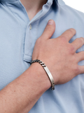 Hoxton London men's oxidised ID curb chain bracelet in sterling silver, imported from the UK