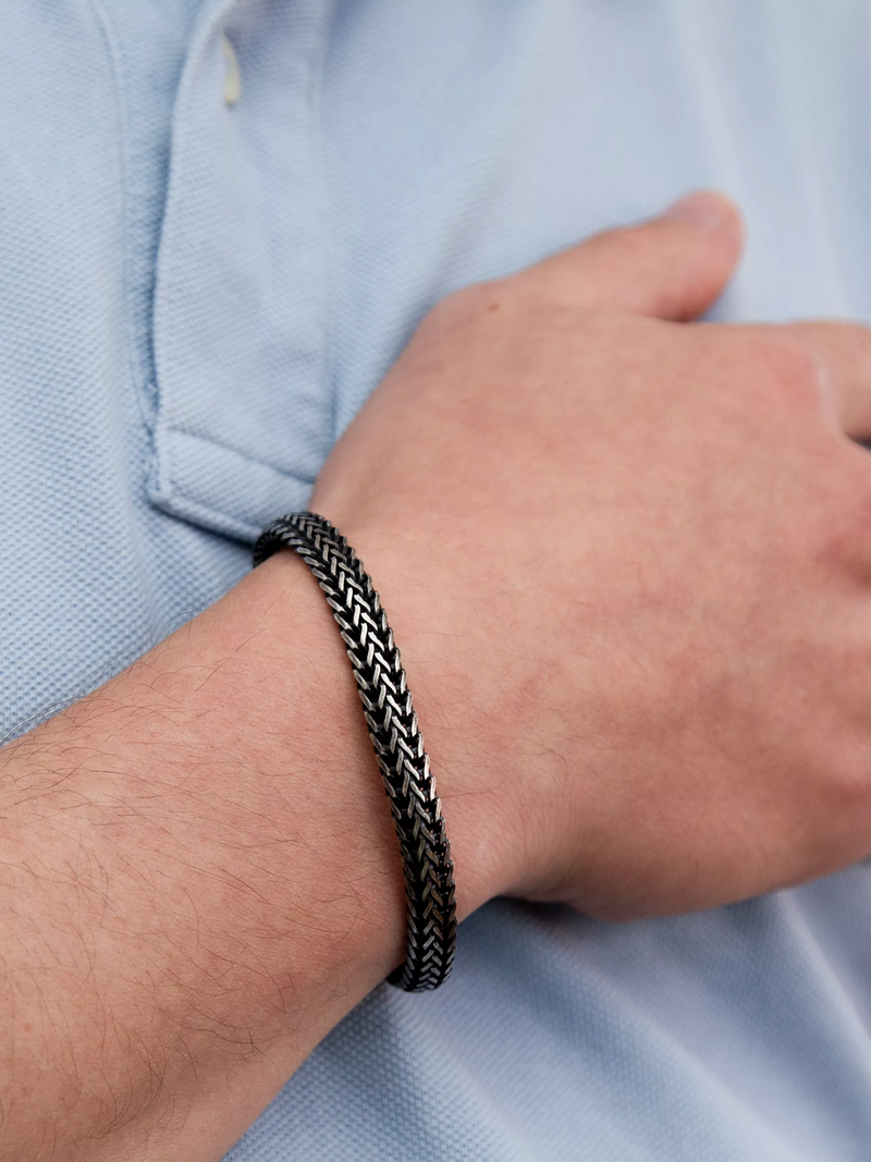 Hoxton London oxidised foxtail bracelet silver, imported from the UK