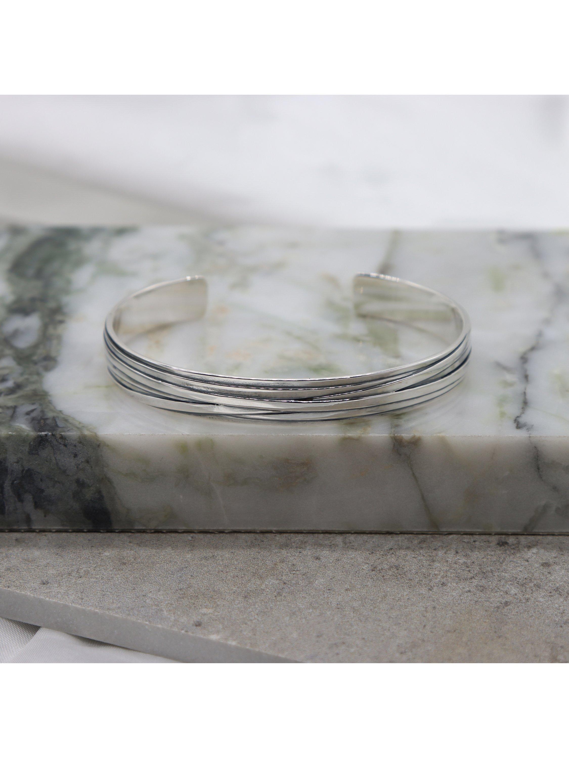 Hoxton London wrap strip cuff bangle silver 65mm, UK version