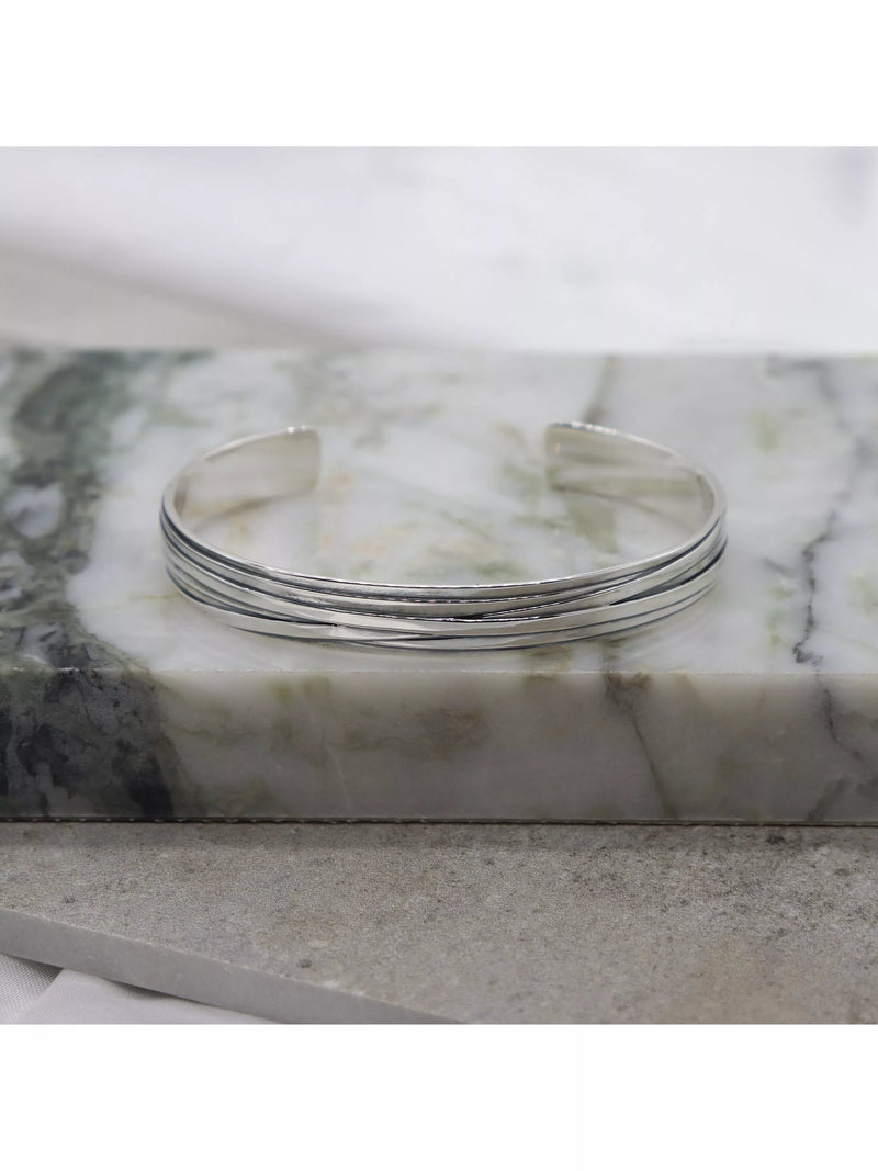 Hoxton London wrap strip cuff bangle silver 65mm, UK version