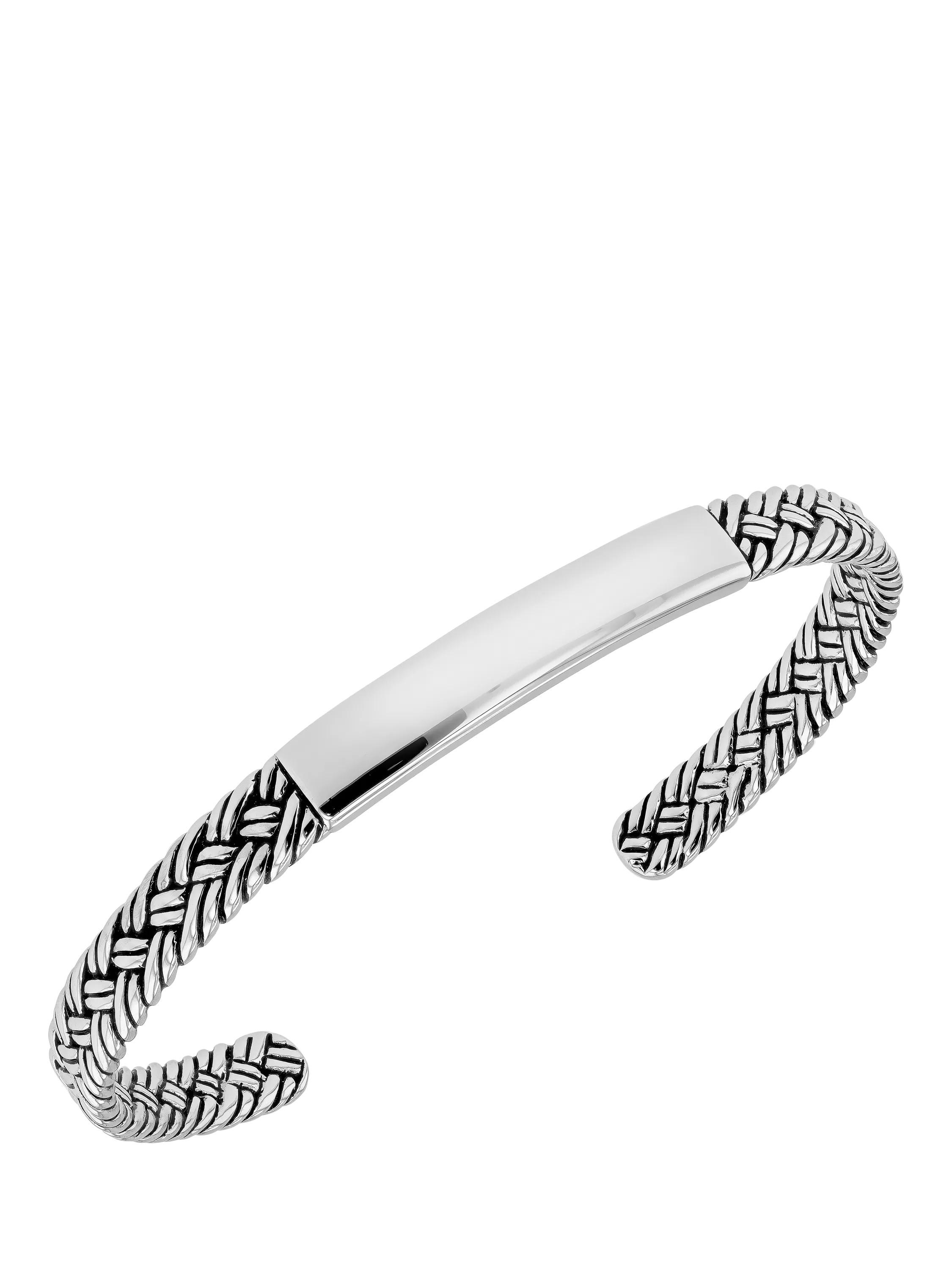 Hoxton London men's herringbone cuff bangle silver - British product