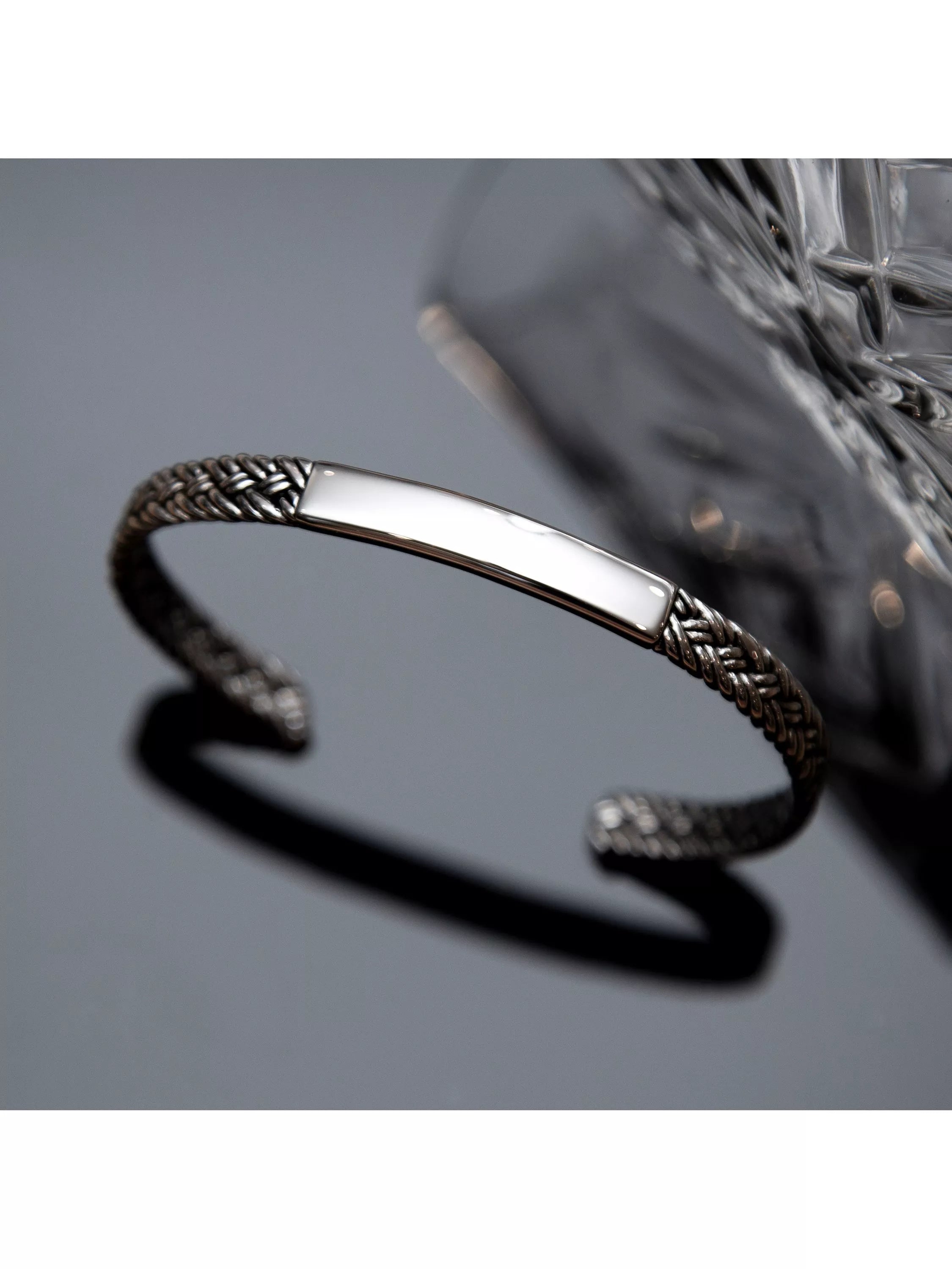 Hoxton London men's herringbone cuff bangle silver - British product
