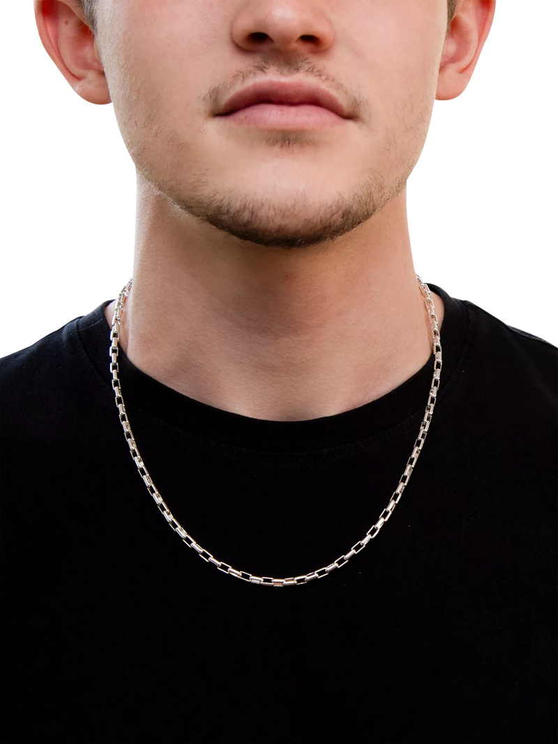 Hoxton London men's rectangle belcher chain silver - British product