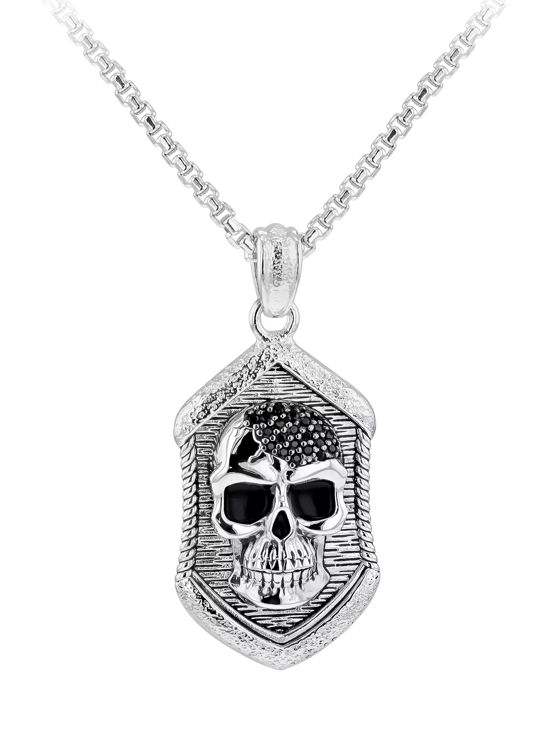 Hoxton London skull pendant necklace silver 56cm chain, imported from the UK