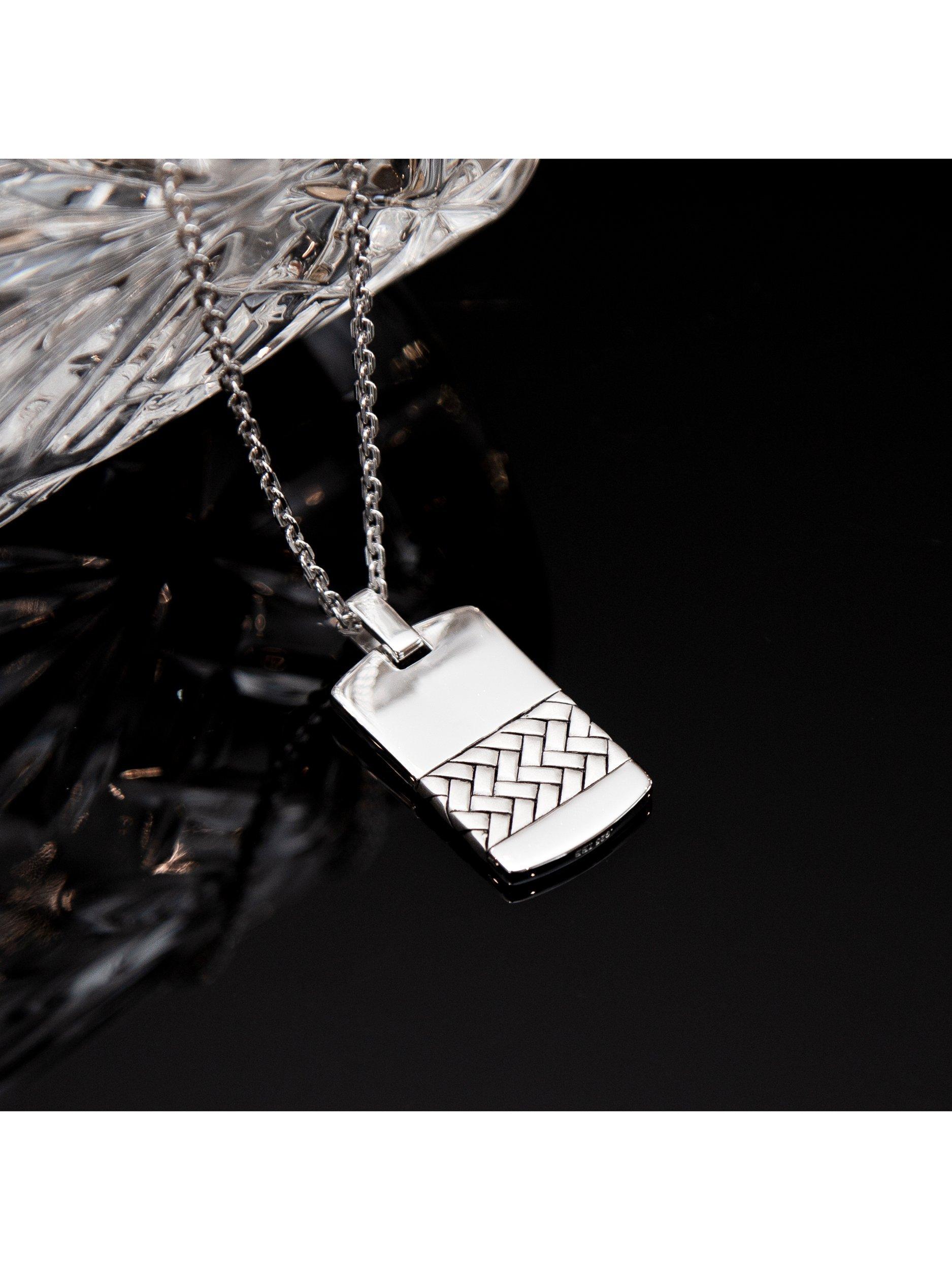 Hoxton London herringbone dog tag pendant sterling silver necklace (British brand)