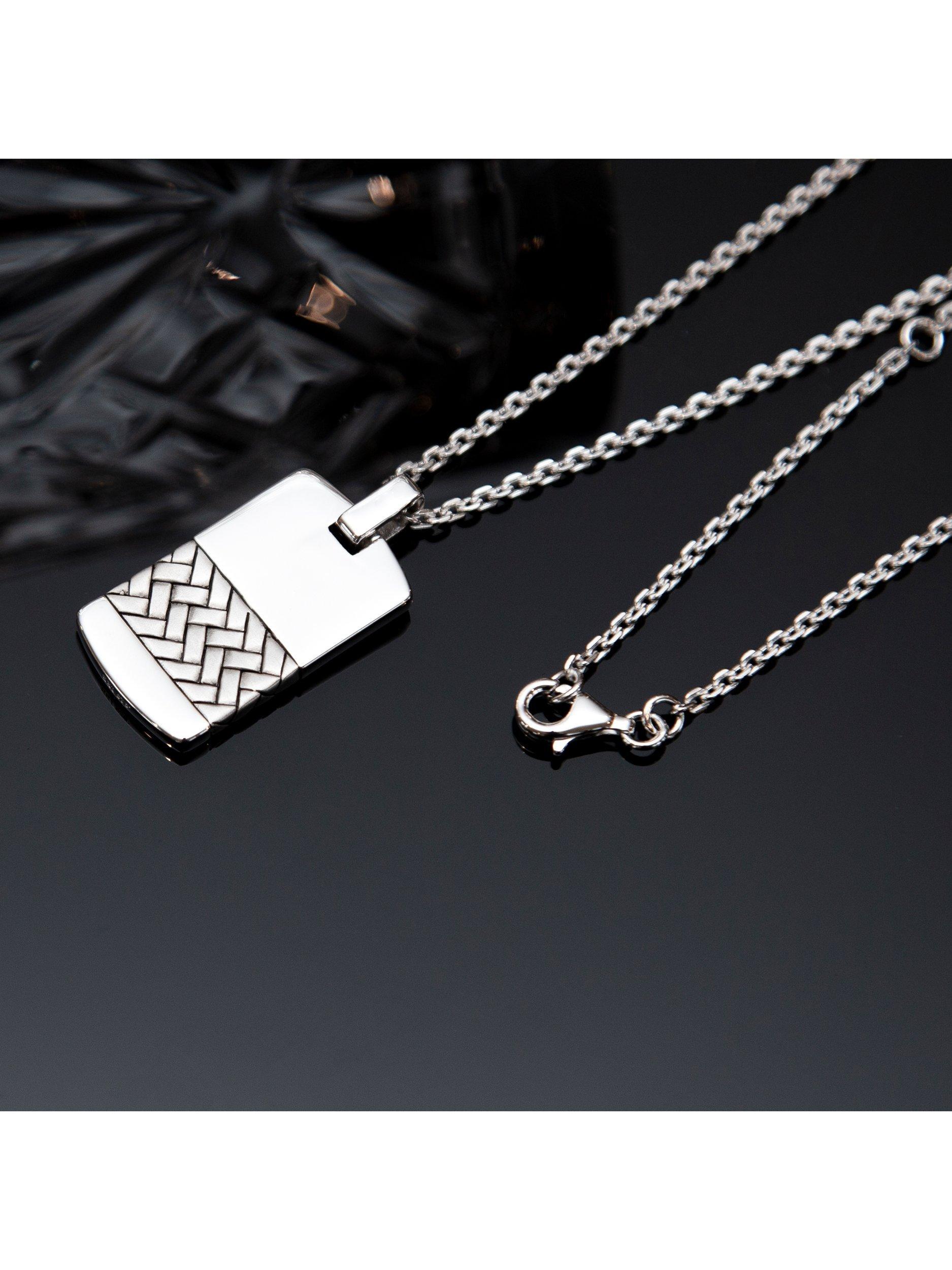 Hoxton London herringbone dog tag pendant sterling silver necklace (British brand)
