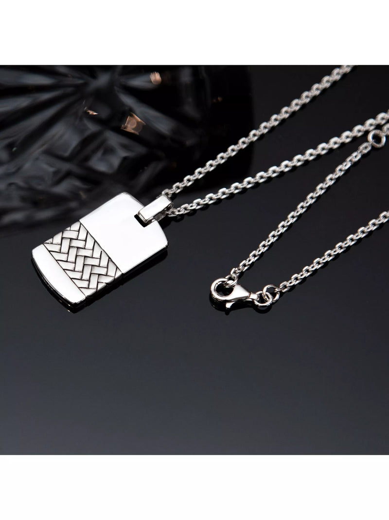 Hoxton London herringbone dog tag pendant sterling silver necklace (British brand)