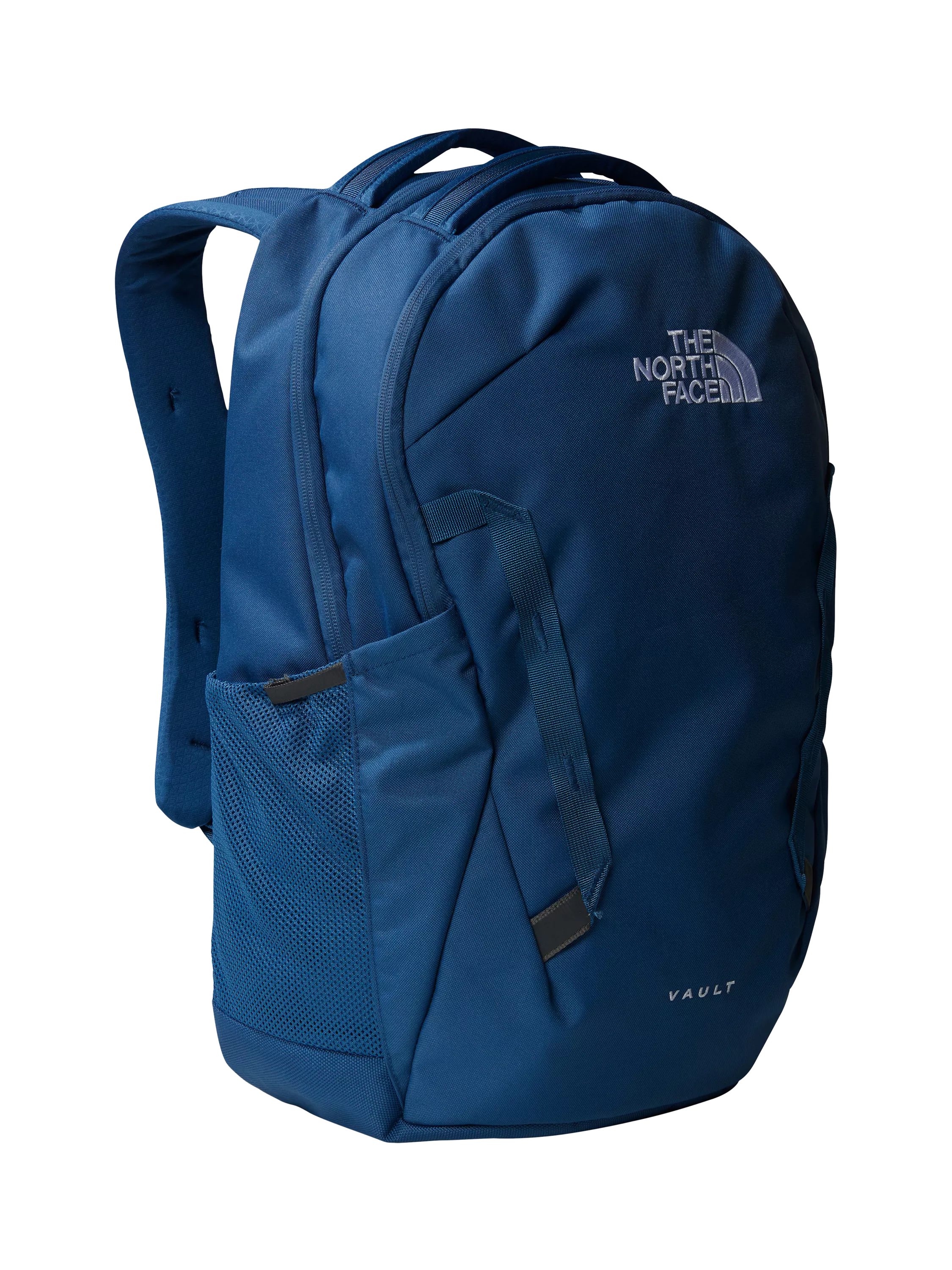The North Face Vault backpack in blue and white, imported from the UK