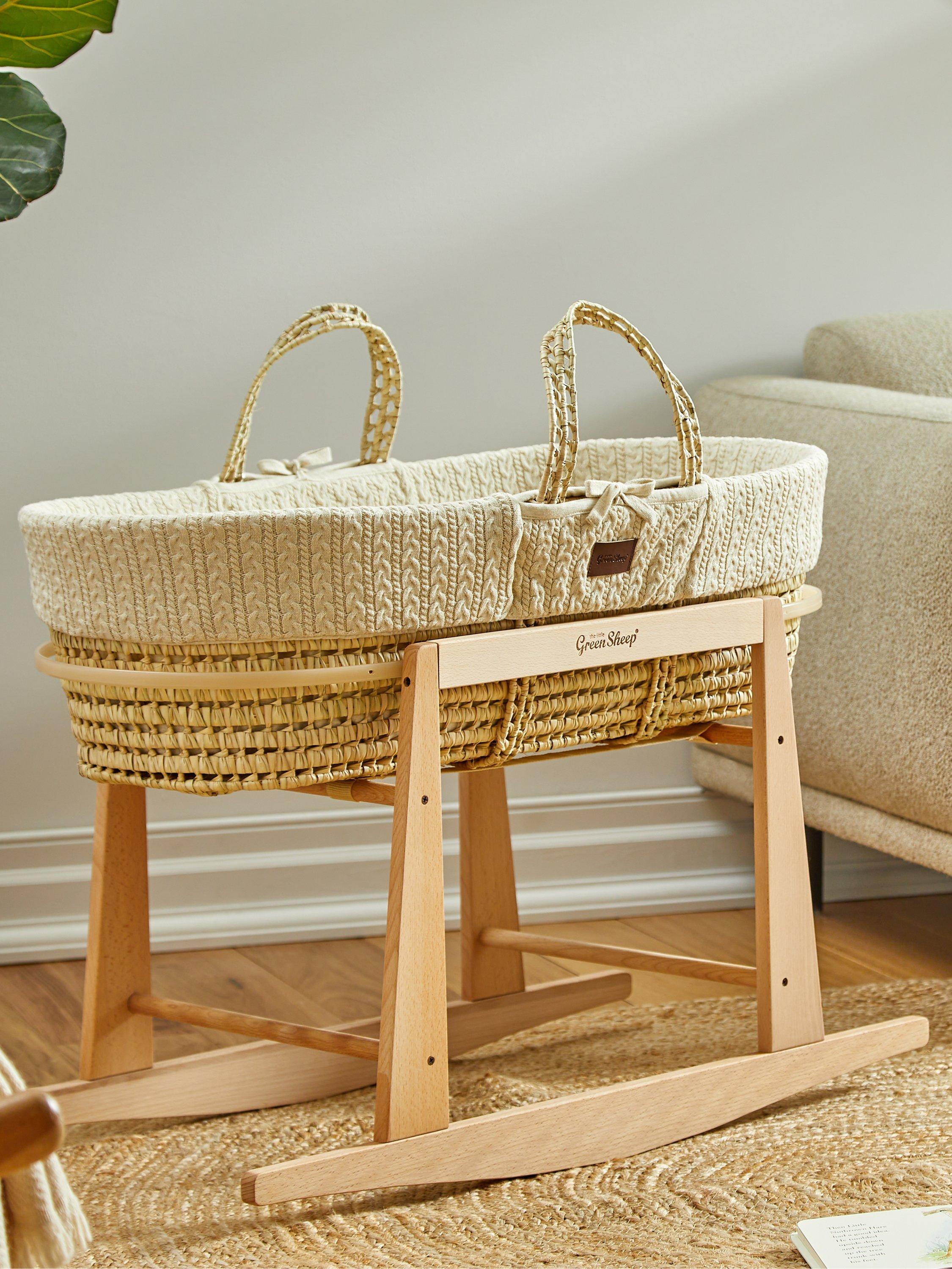 Little Green Sheep natural beechwood rocking Moses basket stand (British brand)