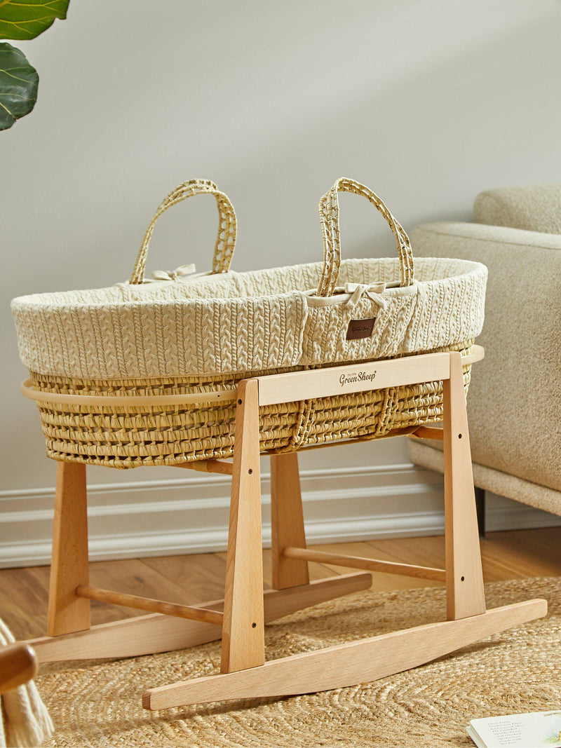 Little Green Sheep natural beechwood rocking Moses basket stand (British brand)