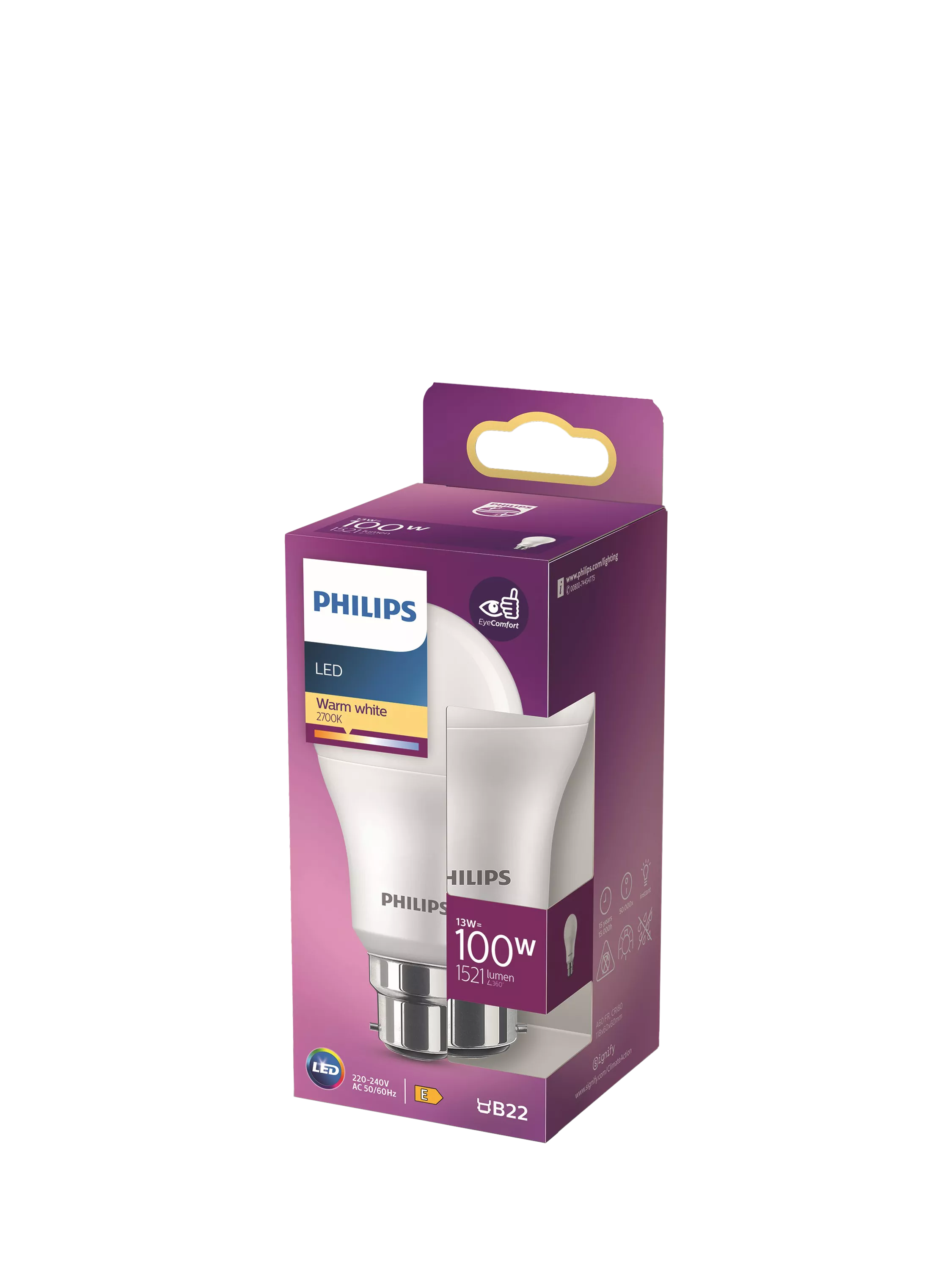 Philips LED bulb 100W B22 warm white frosted, imported from the UK