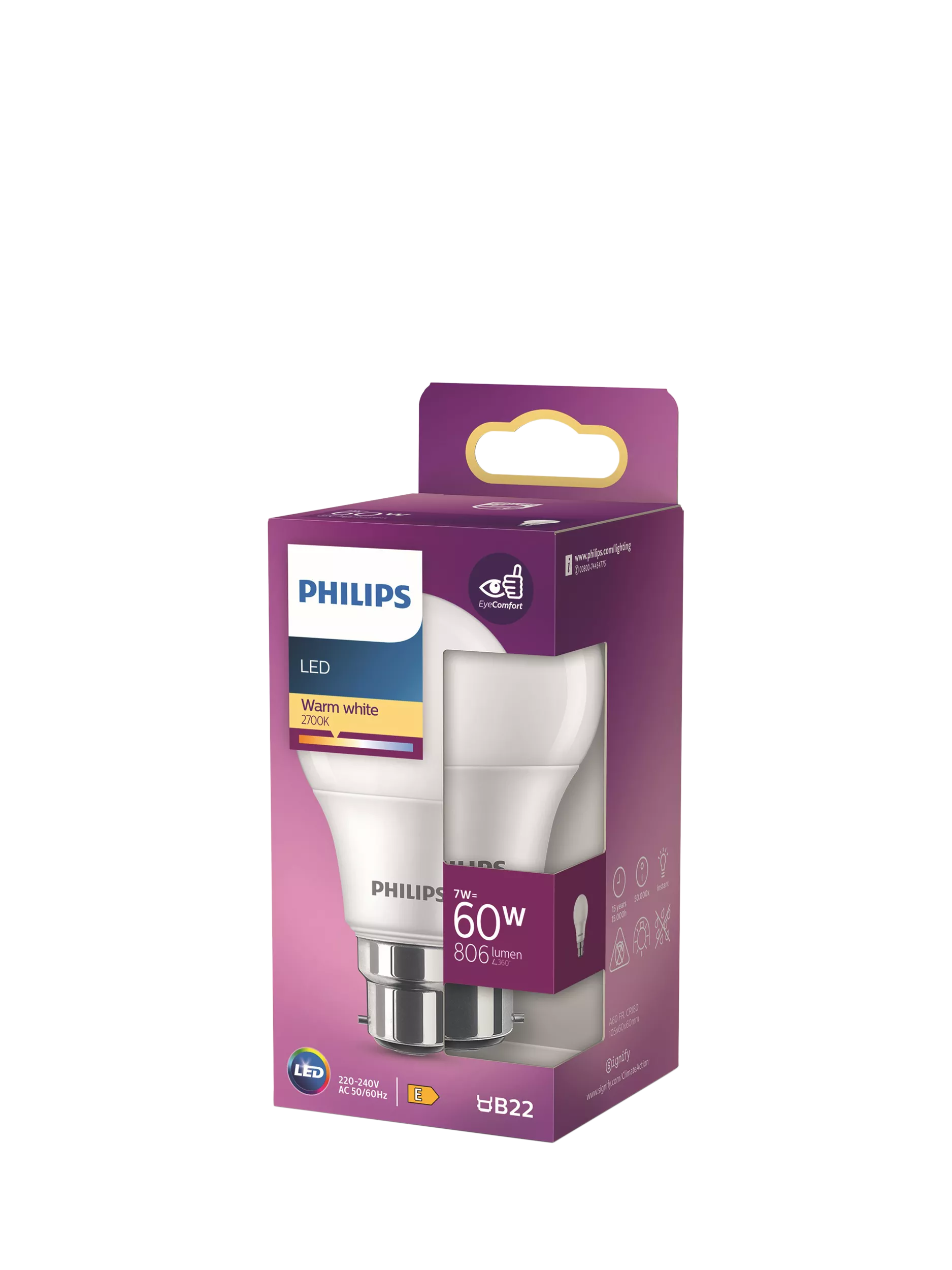 Philips 7W B22 frosted LED light bulb - British product