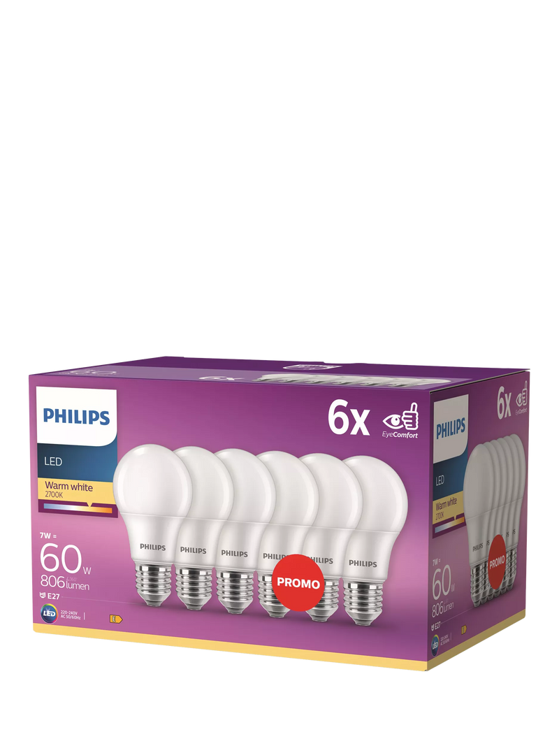 Philips 60W E27 LED bulb pack of 6, imported from the UK