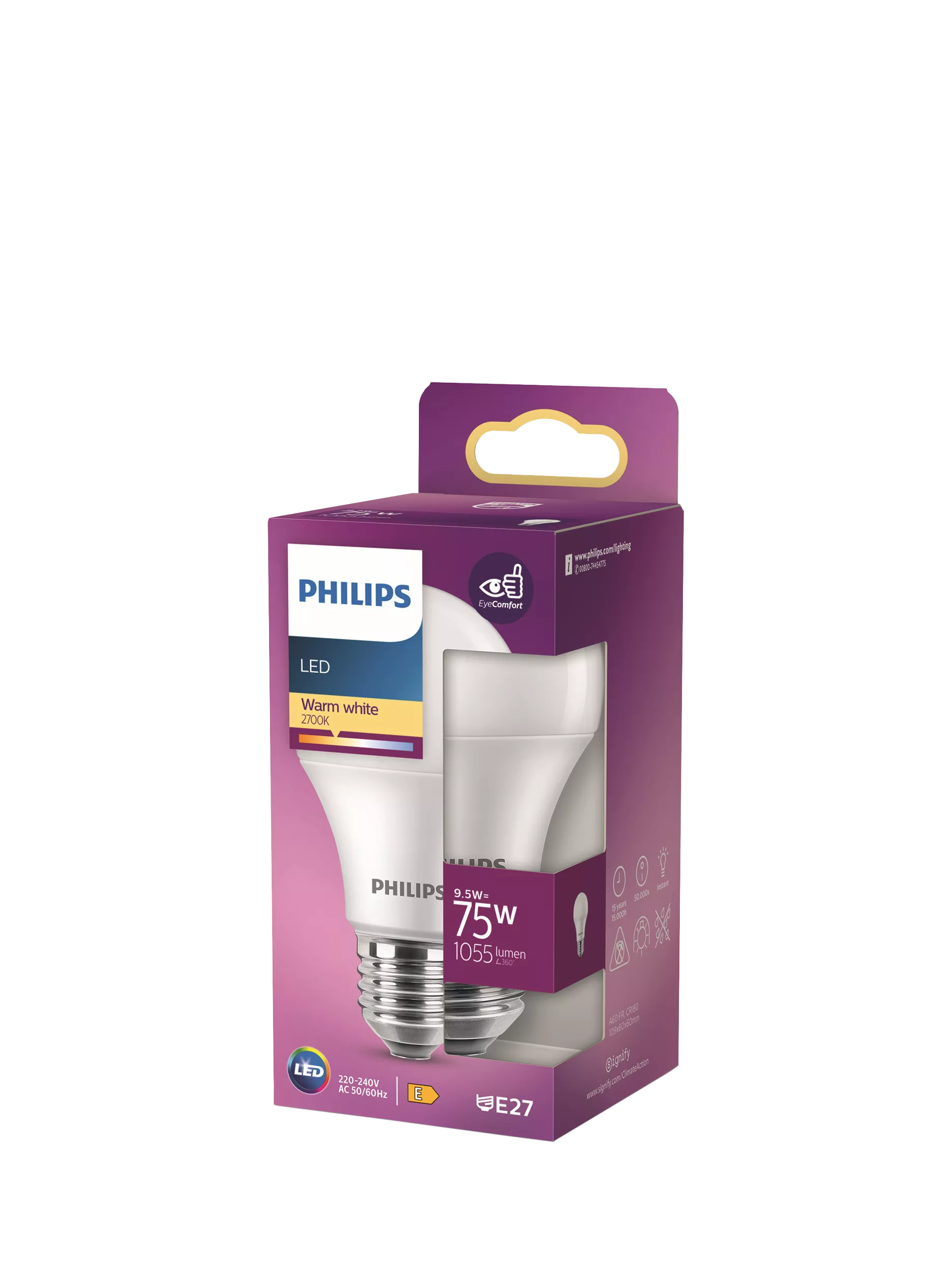 Philips 75W LED non-dimmable classic bulb E27 (British brand)