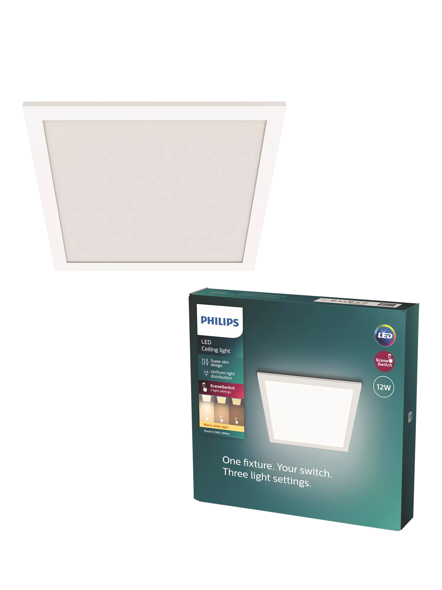Philips SceneSwitch square ceiling light 12W, UK version