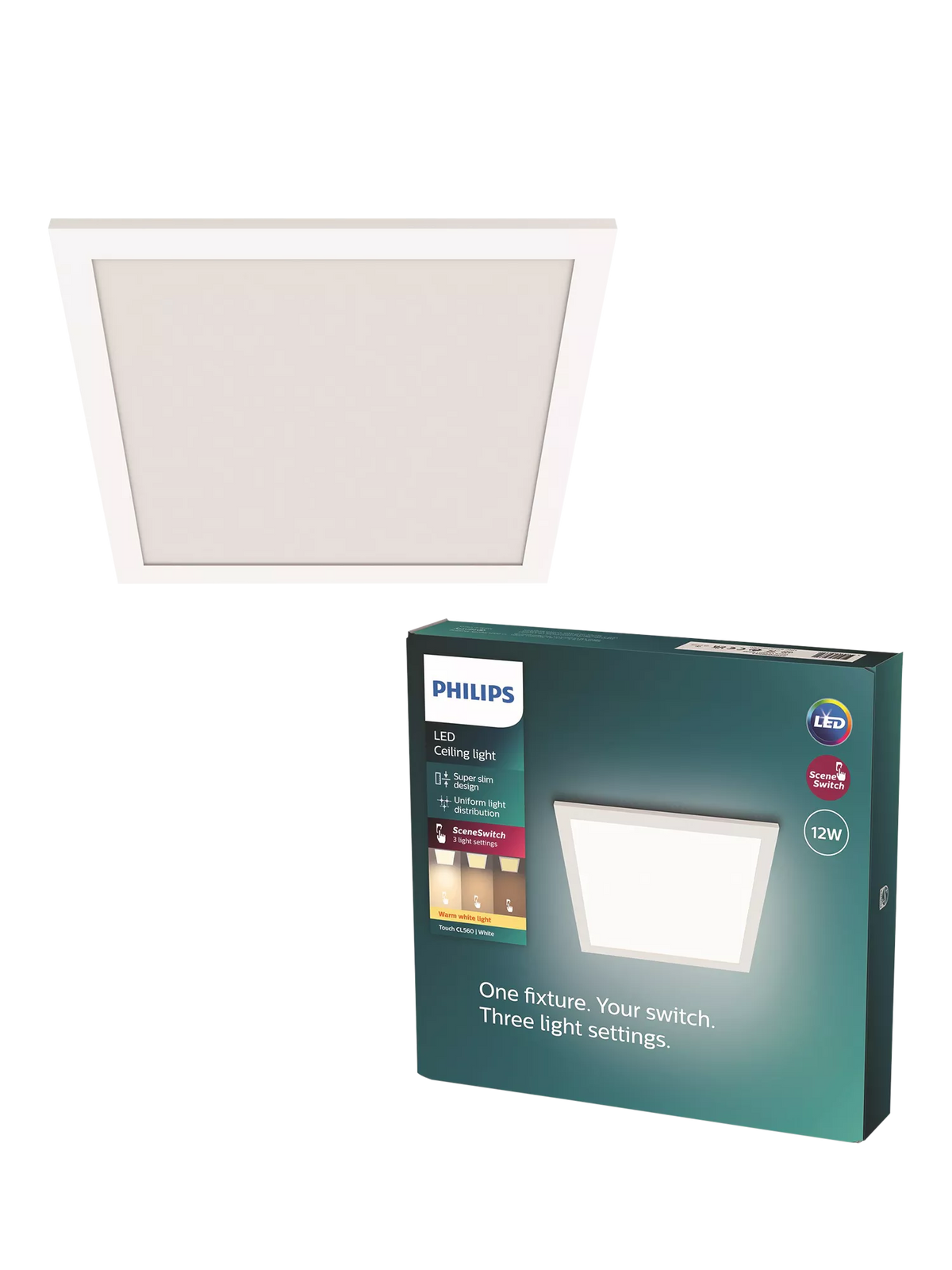 Philips SceneSwitch square ceiling light 12W, UK version