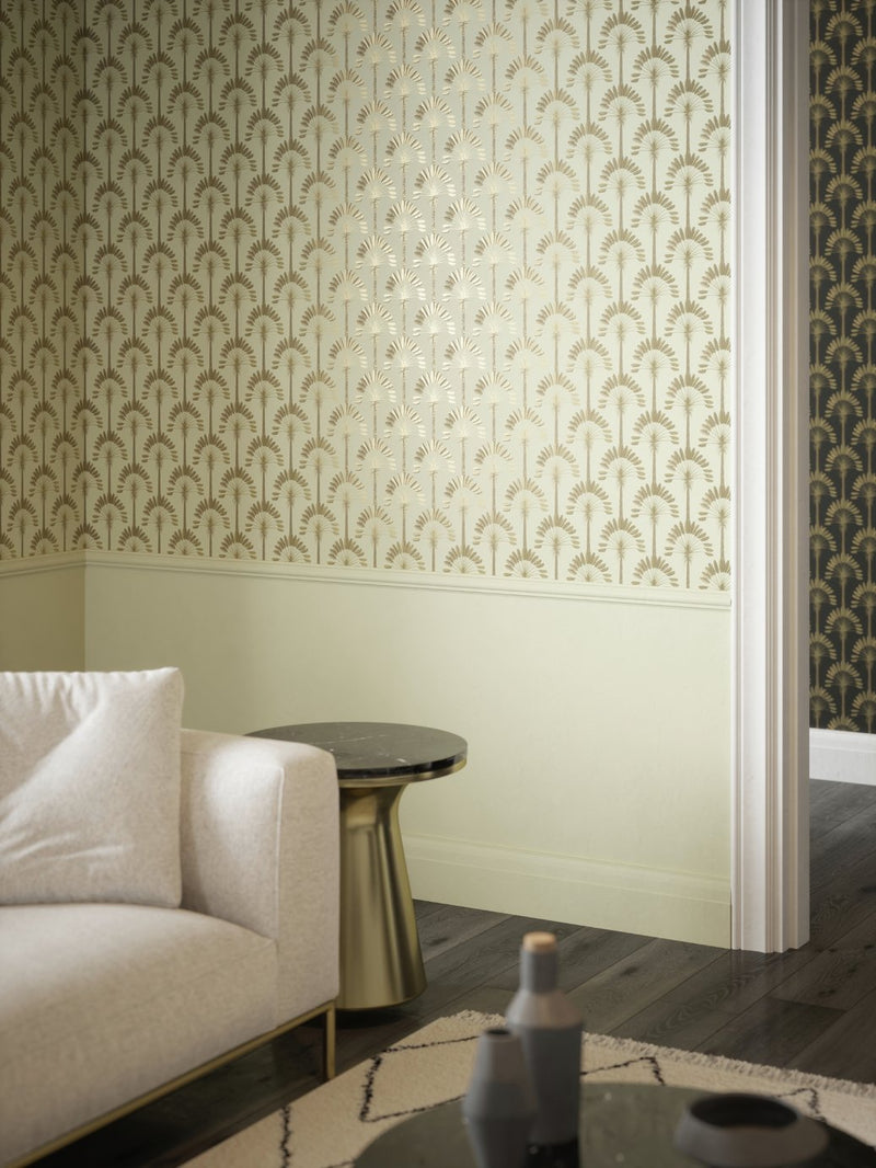 Arthouse Palm Palace Wallpaper in Cream/Gold 53cm x 1005m roll - British product