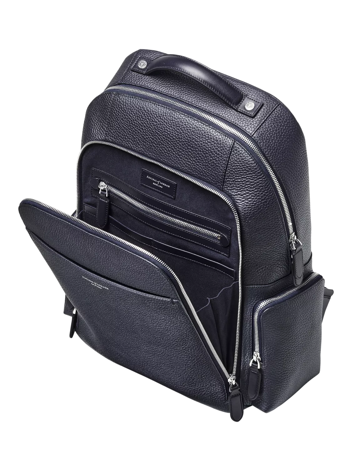 Aspinal of London leather backpack in navy (British brand)