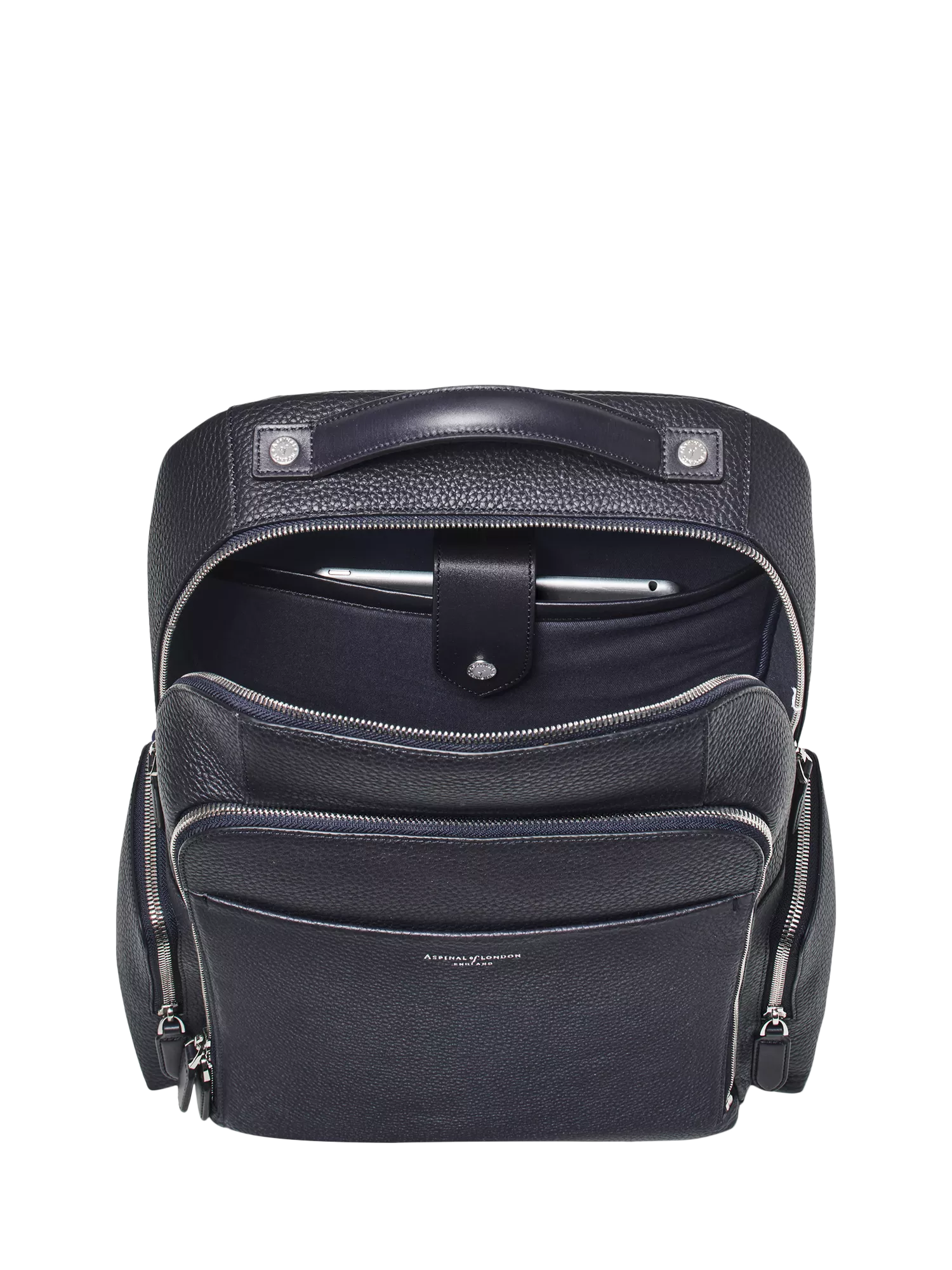 Aspinal of London leather backpack in navy (British brand)