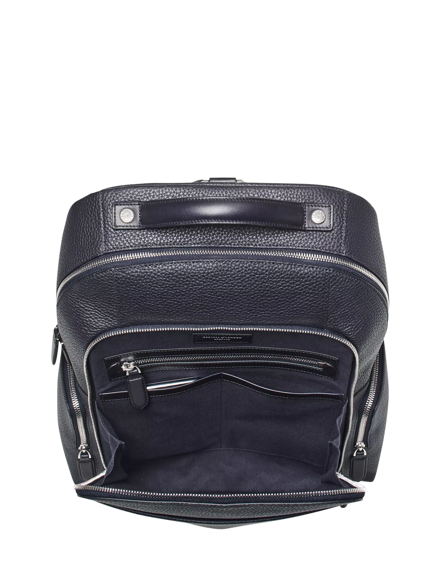 Aspinal of London leather backpack in navy (British brand)