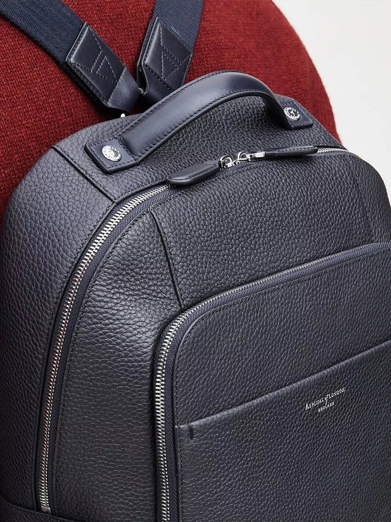 Aspinal of London leather backpack in navy (British brand)