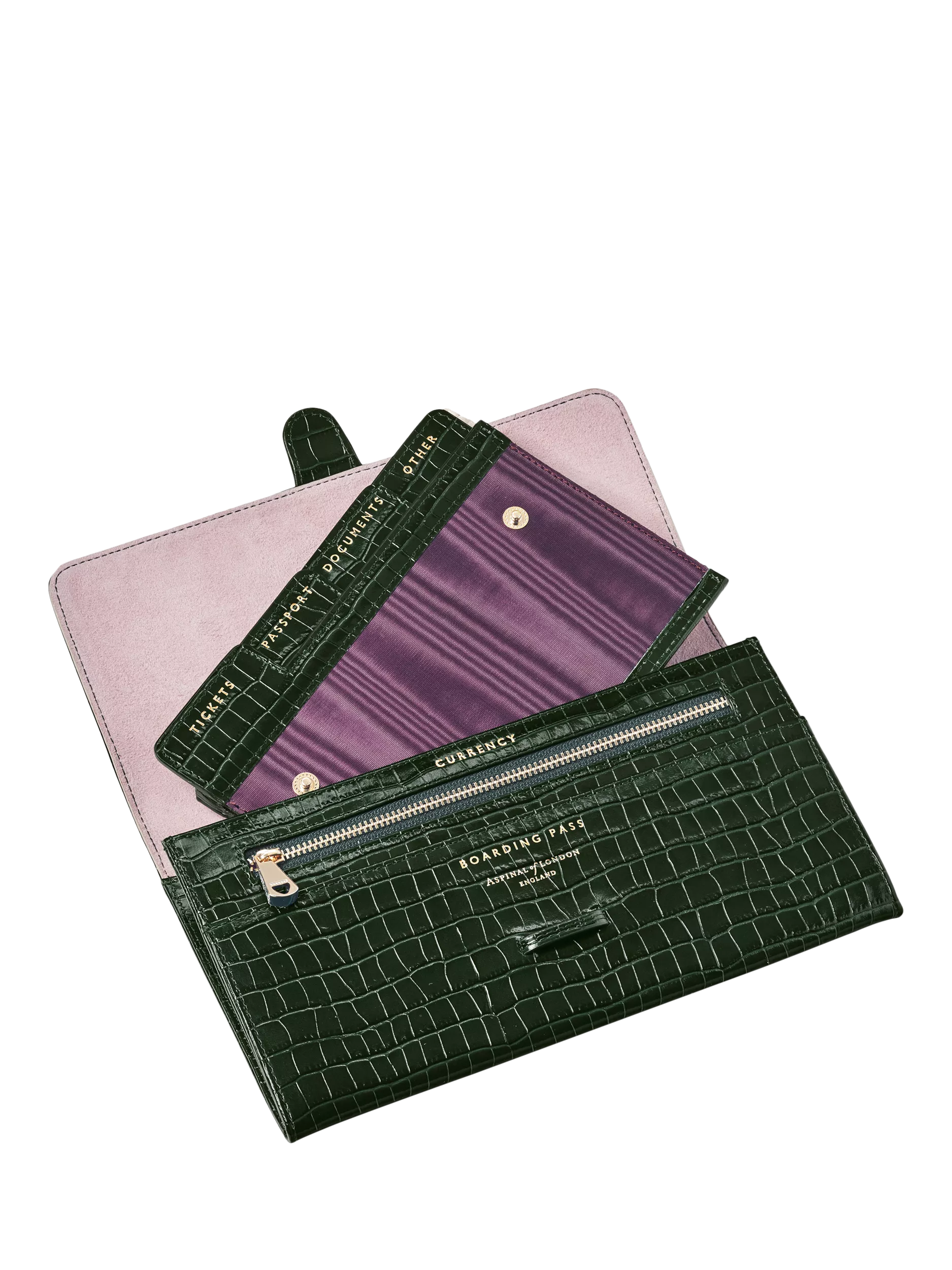 Aspinal of London Croc Effect Leather Travel Wallet Evergreen (British brand)