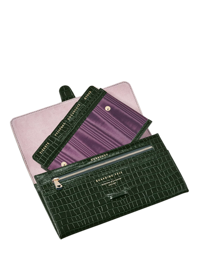John Lewis Aspinal of London Croc Effect Leather Travel Wallet, Evergreen- Buy online at McGrocer