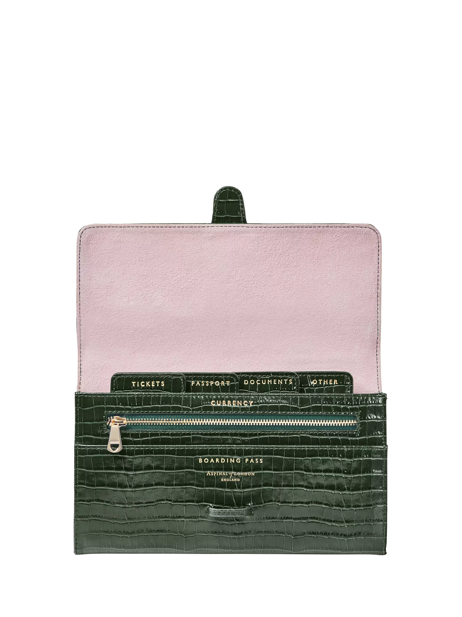 Aspinal of London Croc Effect Leather Travel Wallet Evergreen (British brand)