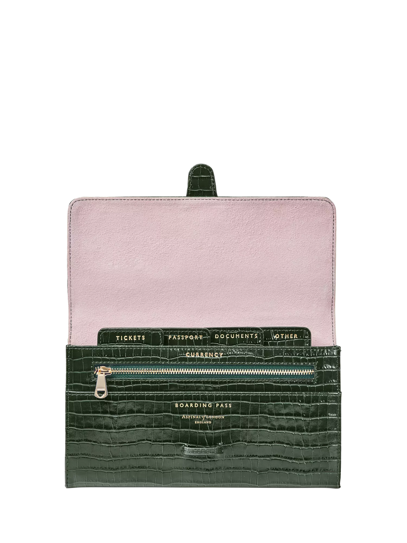Aspinal of London Croc Effect Leather Travel Wallet Evergreen (British brand)