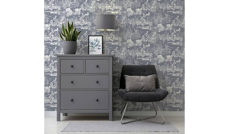 Arthouse Meadow Hare Navy Wallpaper 53cm x 1005m roll - British product