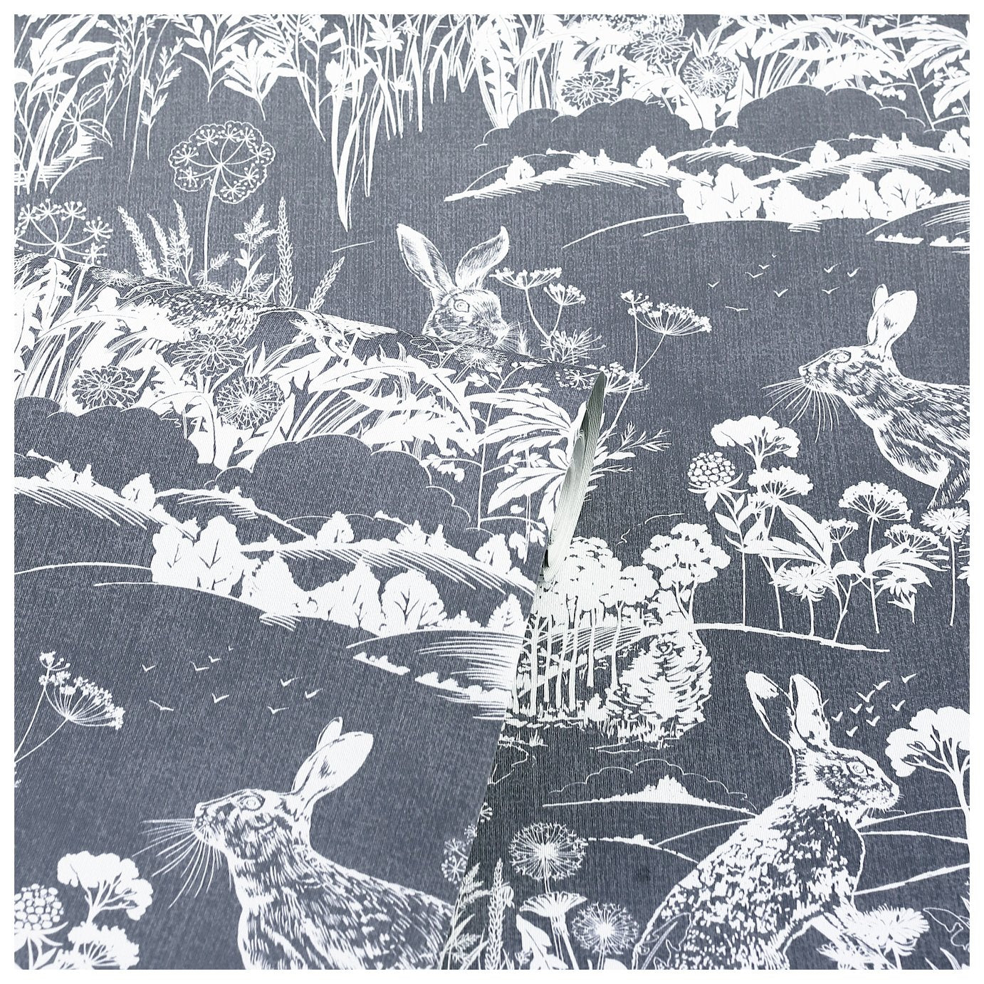 Arthouse Meadow Hare Navy Wallpaper 53cm x 1005m roll - British product