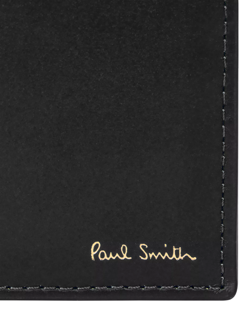 Paul Smith black bifold wallet with signature stripe interior, imported from the UK