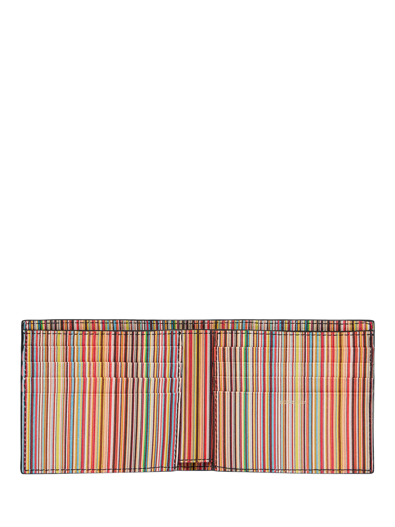 Paul Smith black bifold wallet with signature stripe interior, imported from the UK