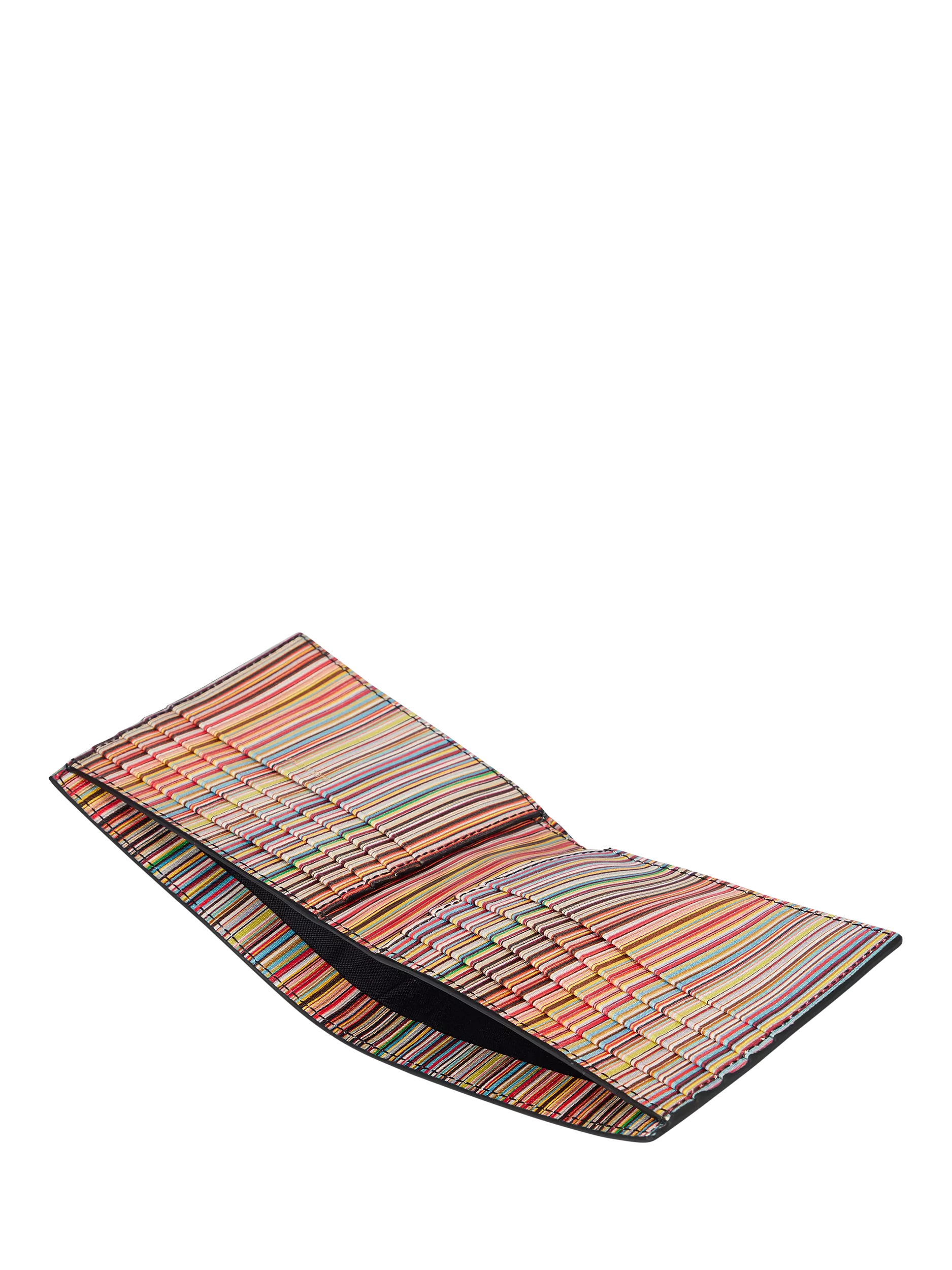 Paul Smith black bifold wallet with signature stripe interior, imported from the UK
