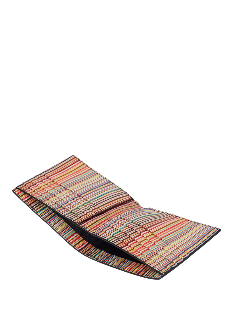 Paul Smith black bifold wallet with signature stripe interior, imported from the UK