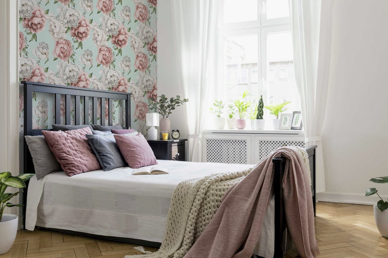 Arthouse Mixed Peonies Mint Wallpaper Roll 53cm x 1005m - British product