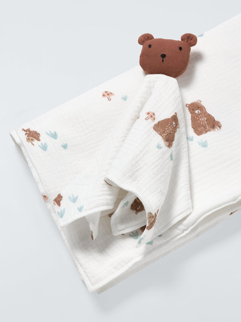 John Lewis muslin blanket and comforter set teddy bear print (British brand)